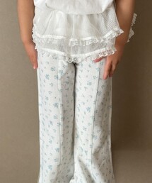 配色センターステッチ 花柄フレアパンツ