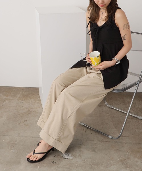 ROOPTOKYO（ループトウキョウ）の「ベーシック セミワイドスラックス ワイドパンツ（スラックス・レディース・ブラック/ホワイト/ベージュ・L/M）」の6枚目の写真