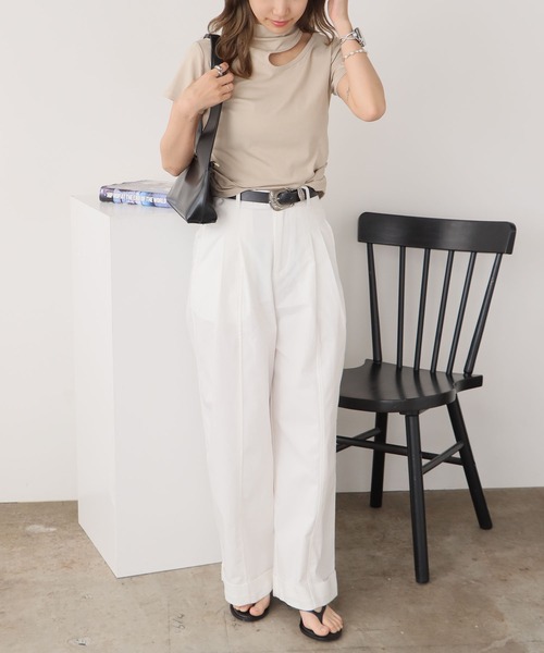 ROOPTOKYO（ループトウキョウ）の「ベーシック セミワイドスラックス ワイドパンツ（スラックス・レディース・ブラック/ホワイト/ベージュ・L/M）」の14枚目の写真