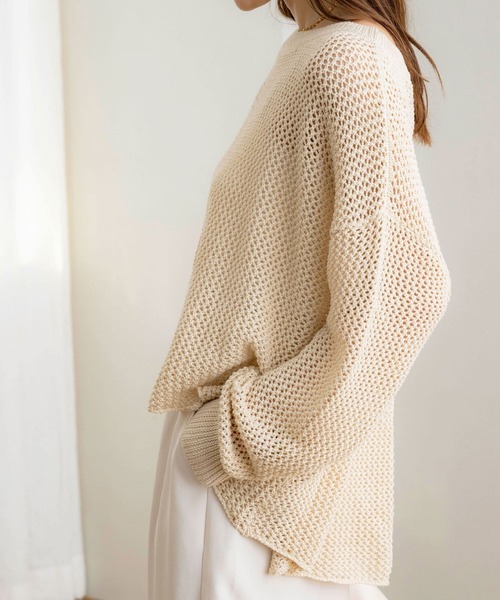 セール】【NOAHL】フィッシュテールメッシュニットトップス