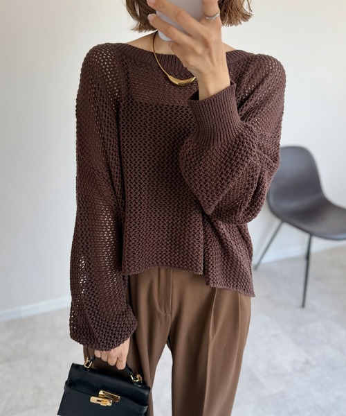 NOAHL(ノアル)の「【NOAHL】フィッシュテールメッシュニットトップス(ニット/セーター・レディース・ネイビー/グレー/ライトベージュ/ブラウン/ブラック・MT/M)」の13枚目の写真