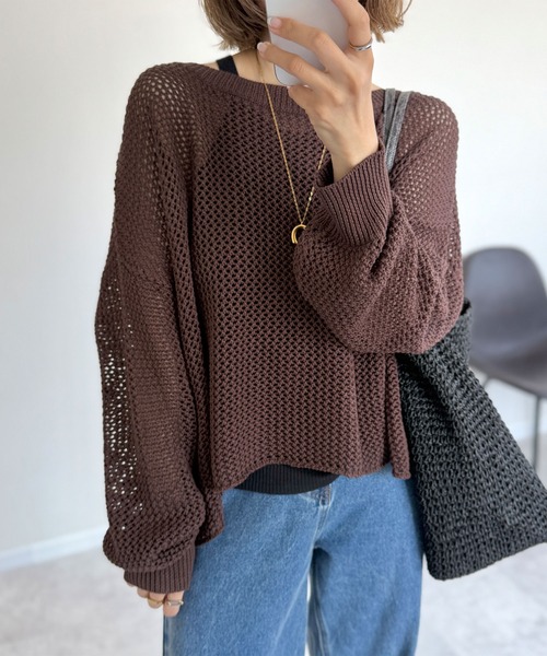 NOAHL(ノアル)の「【NOAHL】フィッシュテールメッシュニットトップス(ニット/セーター・レディース・ネイビー/グレー/ライトベージュ/ブラウン/ブラック・MT/M)」の19枚目の写真