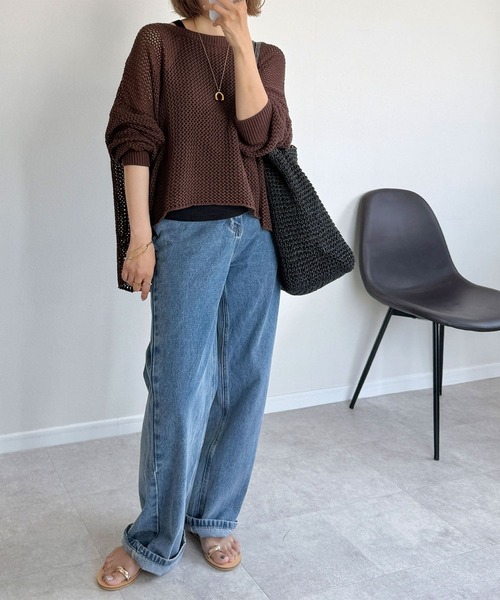 NOAHL(ノアル)の「【NOAHL】フィッシュテールメッシュニットトップス(ニット/セーター・レディース・ネイビー/グレー/ライトベージュ/ブラウン/ブラック・MT/M)」の7枚目の写真