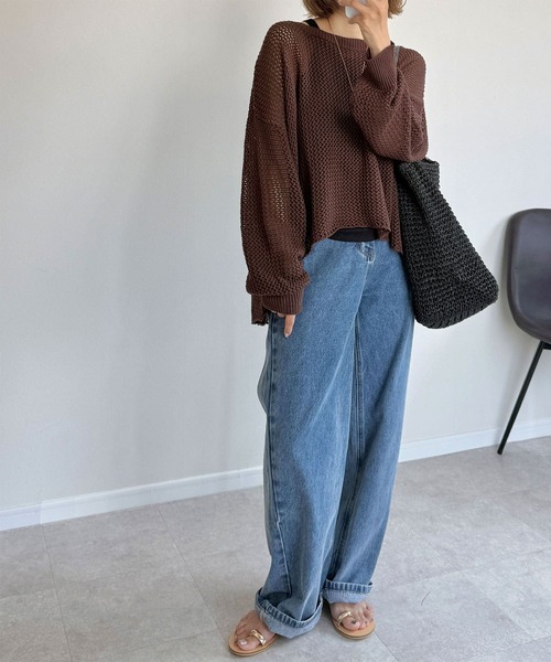 NOAHL(ノアル)の「【NOAHL】フィッシュテールメッシュニットトップス(ニット/セーター・レディース・ネイビー/グレー/ライトベージュ/ブラウン/ブラック・MT/M)」の22枚目の写真