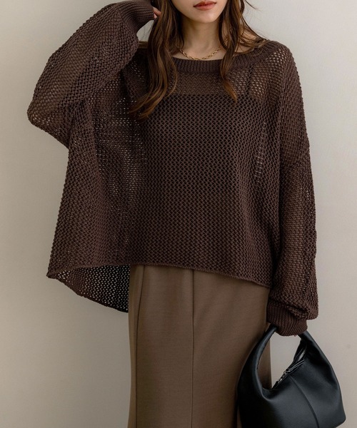 NOAHL(ノアル)の「【NOAHL】フィッシュテールメッシュニットトップス(ニット/セーター・レディース・ネイビー/グレー/ライトベージュ/ブラウン/ブラック・MT/M)」の21枚目の写真