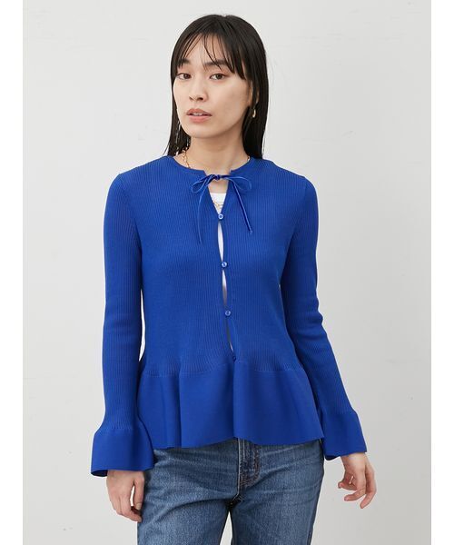 さち。 エムズグレイシー ペプラムニット パール付きリボン ネイビー