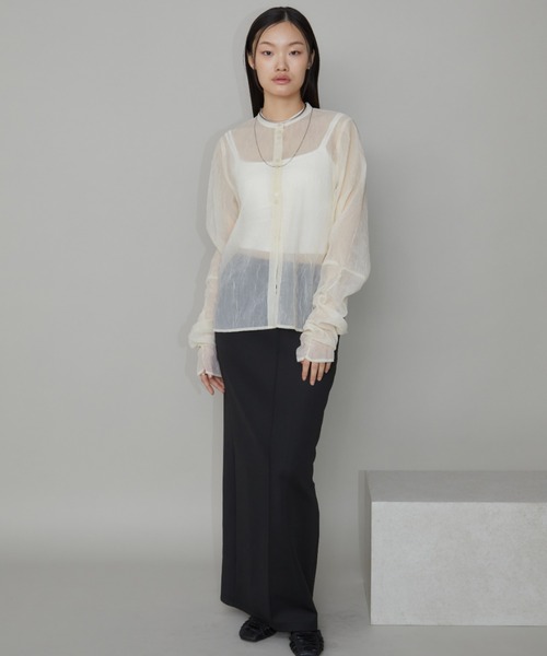 Aunt Marie's(アントマリーズ)の「バンドカラー袖シャーリングシアートップス(シャツ/ブラウス・レディース・アイボリー/ブラック/グリーン・FREE)」の11枚目の写真