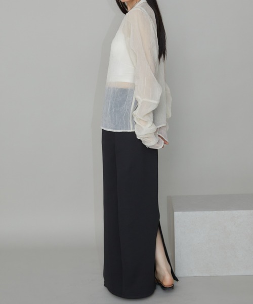 Aunt Marie's(アントマリーズ)の「バンドカラー袖シャーリングシアートップス(シャツ/ブラウス・レディース・アイボリー/ブラック/グリーン・FREE)」の13枚目の写真