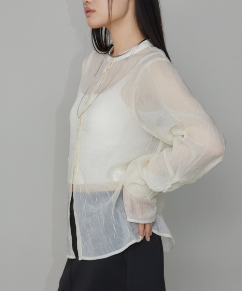Aunt Marie's(アントマリーズ)の「バンドカラー袖シャーリングシアートップス(シャツ/ブラウス・レディース・アイボリー/ブラック/グリーン・FREE)」の6枚目の写真