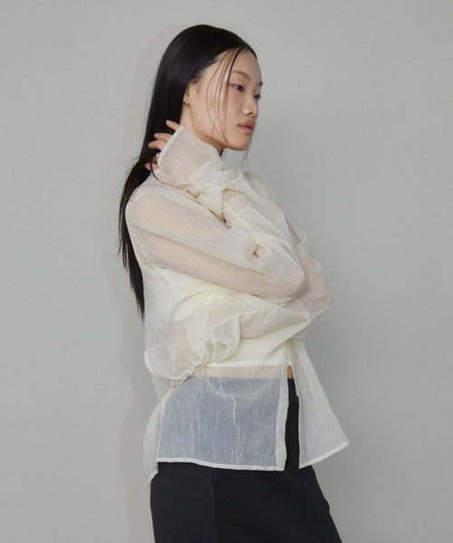 Aunt Marie's(アントマリーズ)の「バンドカラー袖シャーリングシアートップス(シャツ/ブラウス・レディース・アイボリー/ブラック/グリーン・FREE)」の7枚目の写真