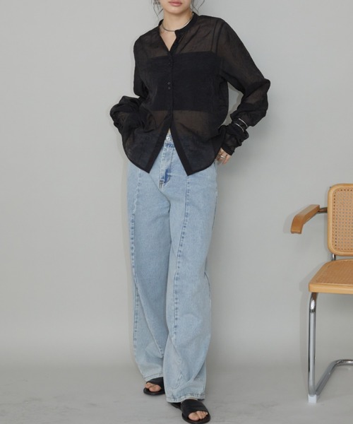 Aunt Marie's(アントマリーズ)の「バンドカラー袖シャーリングシアートップス(シャツ/ブラウス・レディース・アイボリー/ブラック/グリーン・FREE)」の20枚目の写真
