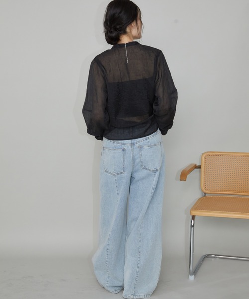 Aunt Marie's(アントマリーズ)の「バンドカラー袖シャーリングシアートップス(シャツ/ブラウス・レディース・アイボリー/ブラック/グリーン・FREE)」の21枚目の写真