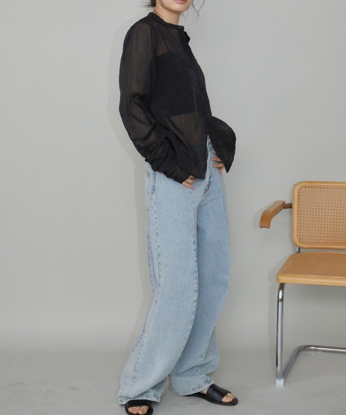 Aunt Marie's(アントマリーズ)の「バンドカラー袖シャーリングシアートップス(シャツ/ブラウス・レディース・アイボリー/ブラック/グリーン・FREE)」の22枚目の写真