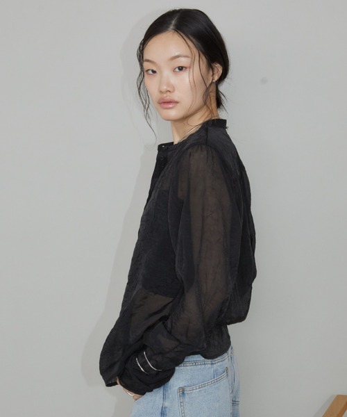 Aunt Marie's(アントマリーズ)の「バンドカラー袖シャーリングシアートップス(シャツ/ブラウス・レディース・アイボリー/ブラック/グリーン・FREE)」の16枚目の写真