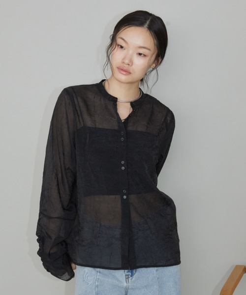 Aunt Marie's(アントマリーズ)の「バンドカラー袖シャーリングシアートップス(シャツ/ブラウス・レディース・アイボリー/ブラック/グリーン・FREE)」の18枚目の写真