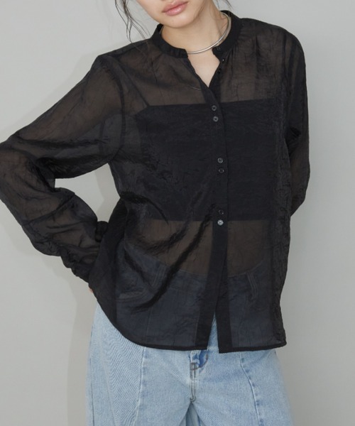 Aunt Marie's(アントマリーズ)の「バンドカラー袖シャーリングシアートップス(シャツ/ブラウス・レディース・アイボリー/ブラック/グリーン・FREE)」の14枚目の写真