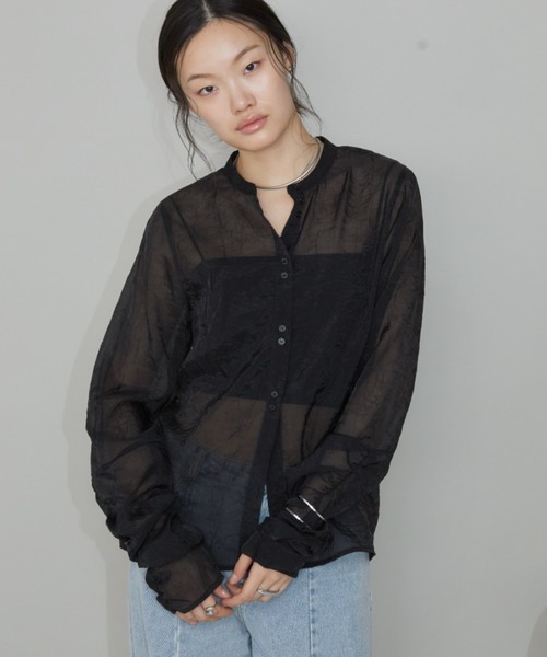 Aunt Marie's(アントマリーズ)の「バンドカラー袖シャーリングシアートップス(シャツ/ブラウス・レディース・アイボリー/ブラック/グリーン・FREE)」の15枚目の写真