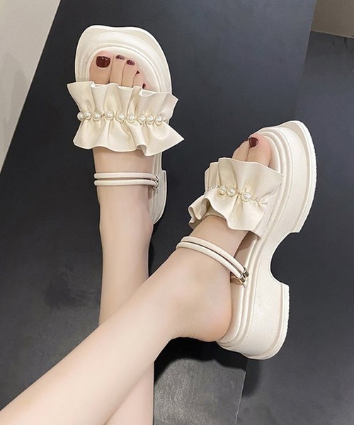 Lace Ladies(レースレディース)の「2WAY フリル パール アンクルストラップ 厚底 サンダル(サンダル・レディース・アイボリー/ブラック・25cm/24.5cm/24cm/23.5cm/23cm/22.5cm)」の11枚目の写真