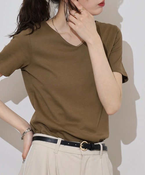 セール】VネックコンパクトコットンTシャツ（Tシャツ/カットソー