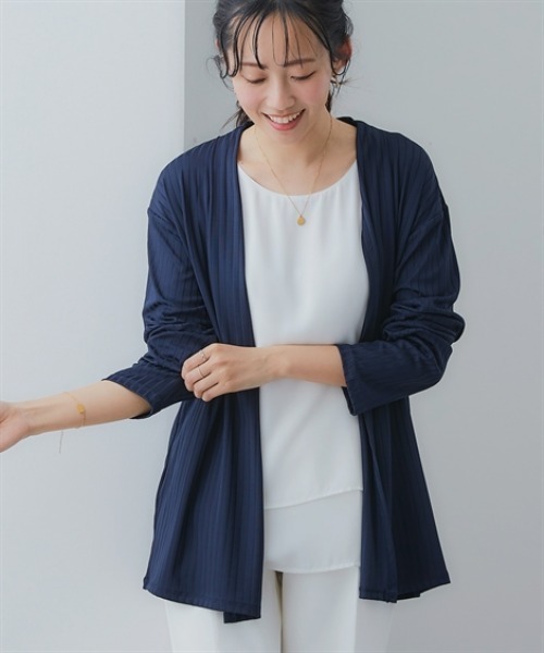 7days Life Styling(セブンデイズライフスタイリング)の「シャドーストライプカットソートッパーカーディガン(カーディガン/ボレロ・レディース・ネイビー/グレー/ブラック・M/L/LL/3L)」の3枚目の写真