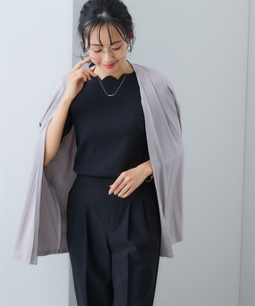 7days Life Styling(セブンデイズライフスタイリング)の「シャドーストライプカットソートッパーカーディガン(カーディガン/ボレロ・レディース・ネイビー/グレー/ブラック・M/L/LL/3L)」の6枚目の写真