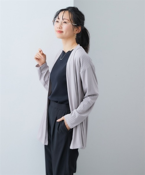 7days Life Styling(セブンデイズライフスタイリング)の「シャドーストライプカットソートッパーカーディガン(カーディガン/ボレロ・レディース・ネイビー/グレー/ブラック・M/L/LL/3L)」の7枚目の写真
