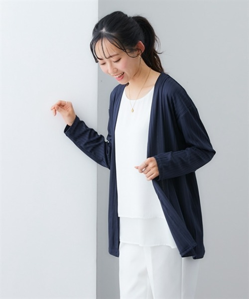 7days Life Styling(セブンデイズライフスタイリング)の「シャドーストライプカットソートッパーカーディガン(カーディガン/ボレロ・レディース・ネイビー/グレー/ブラック・M/L/LL/3L)」の9枚目の写真