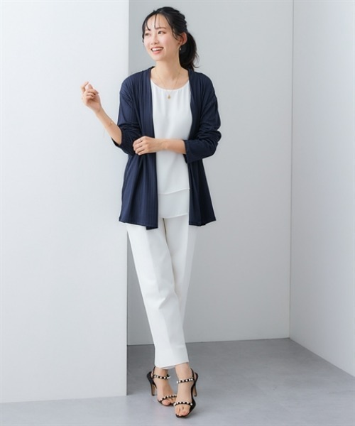 7days Life Styling(セブンデイズライフスタイリング)の「シャドーストライプカットソートッパーカーディガン(カーディガン/ボレロ・レディース・ネイビー/グレー/ブラック・M/L/LL/3L)」の10枚目の写真