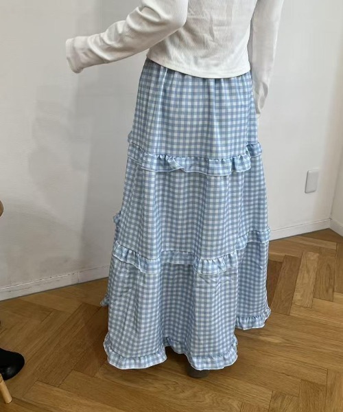 mebole（メボレ）の「ティアードギンガムチェックロングスカート（スカート・レディース・ブルー・FREE）」の16枚目の写真