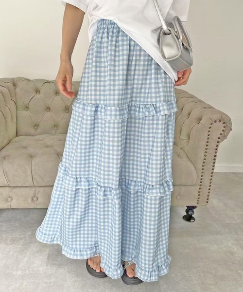 mebole（メボレ）の「ティアードギンガムチェックロングスカート（スカート・レディース・ブルー・FREE）」の20枚目の写真