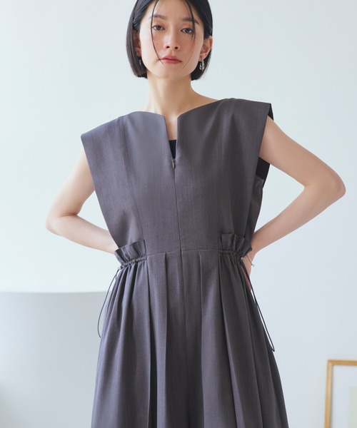 RUIRUE BOUTIQUE(ルイルエブティック)の「洗える ストレッチ | ウエスト ドロスト ワイド オールインワン | レディース おしゃれ きれいめ リゾート 休日コーデ 体型カバー ワイドパンツ(つなぎ/オールインワン・レディース・チャコールグレー/ブラック/ネイビー・LL/S/M/L)」の4枚目の写真