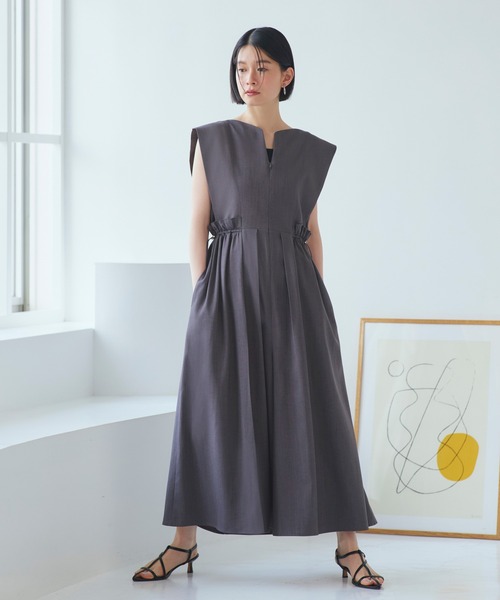 RUIRUE BOUTIQUE(ルイルエブティック)の「洗える ストレッチ | ウエスト ドロスト ワイド オールインワン | レディース おしゃれ きれいめ リゾート 休日コーデ 体型カバー ワイドパンツ(つなぎ/オールインワン・レディース・チャコールグレー/ブラック/ネイビー・LL/S/M/L)」の6枚目の写真