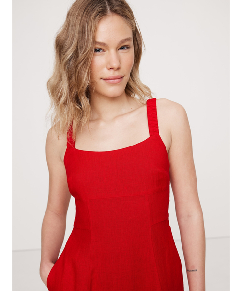 Banana Republic（バナナリパブリック）の「リネン スクエアネック ミディドレス（ワンピース・レディース・レッド/イエロー・0/6/4/2/8）」の9枚目の写真