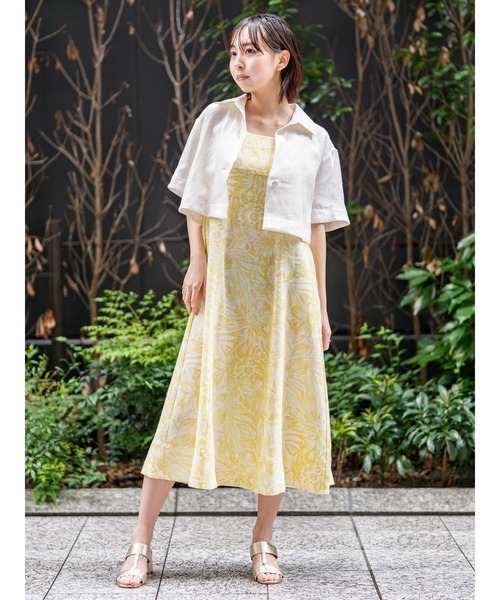 Banana Republic（バナナリパブリック）の「リネン スクエアネック ミディドレス（ワンピース・レディース・レッド/イエロー・0/6/4/2/8）」の4枚目の写真