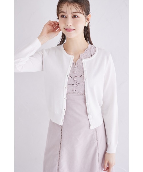 tocco closet（トッコ　クローゼット）の「プチフラワー釦カーディガン（カーディガン/ボレロ・レディース・ブラック/サックスブルー/オフホワイト/ピンク・M）」の7枚目の写真
