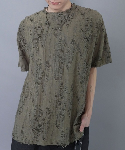 セール】ダメージ加工ジャガードTシャツ（Tシャツ/カットソー