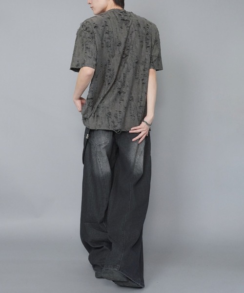ALONE ダメージ加工コットンTシャツ セール】ダメージ加工ジャガードTシャツ（Tシャツ/カットソー