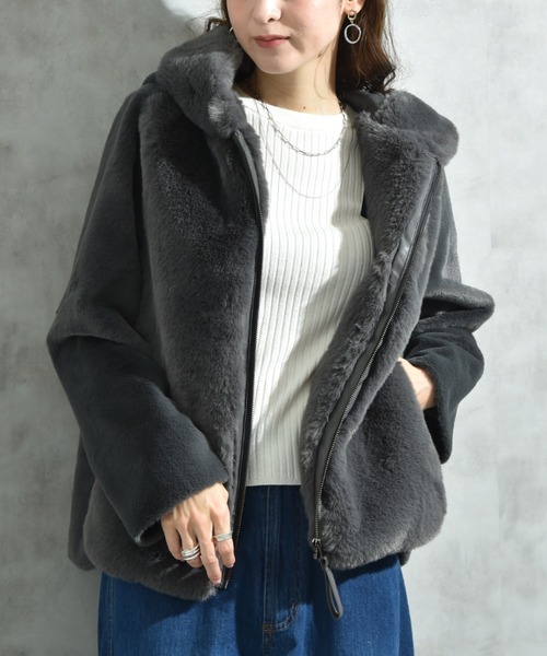 エコファー＊ムートンフードジャケット（その他アウター