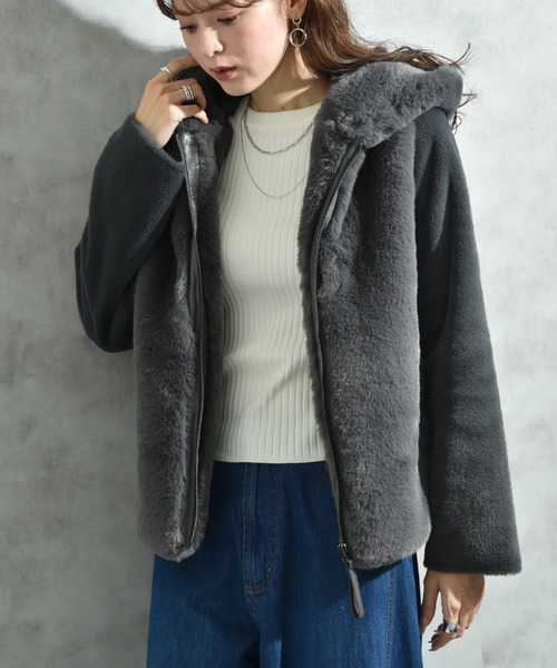 新品　The Barnnet エコファージャケット エコファー＊ムートンフードジャケット（その他アウター