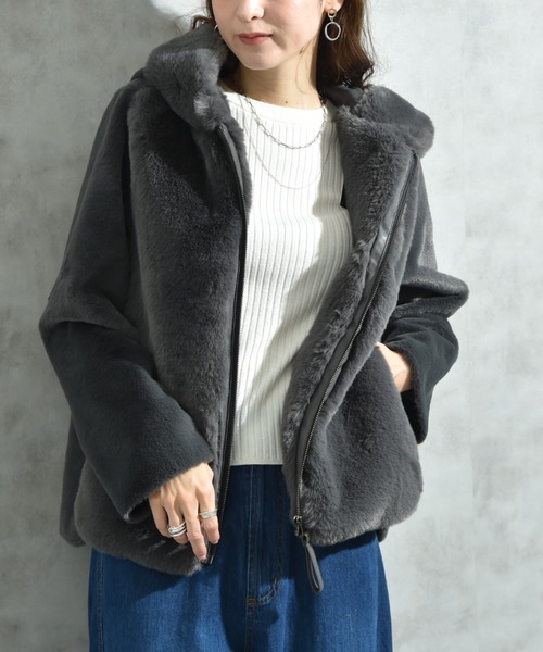 NOLLEY'S エコファー×ムートンジャケット エコファー＊ムートンフード