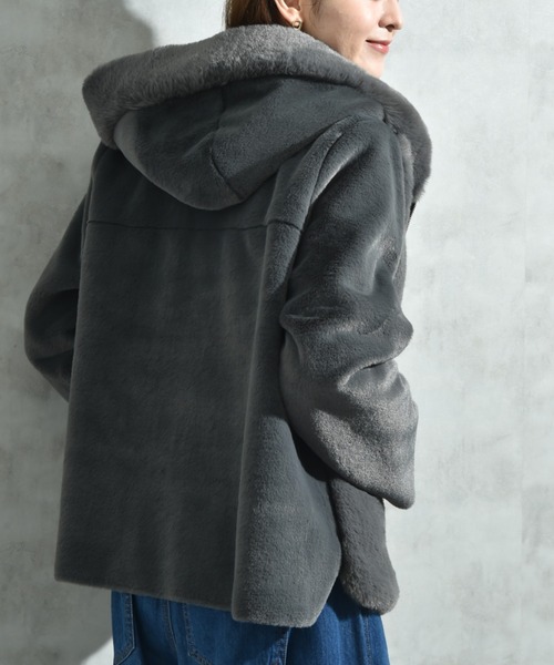 エコファー＊ムートンフードジャケット（その他アウター