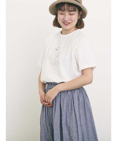 Samansa Mos2（サマンサ モスモス）の「◎アニマル刺繍Tシャツ（Tシャツ/カットソー・レディース・オフホワイト/ブルー/ブラック・F）」の2枚目の写真
