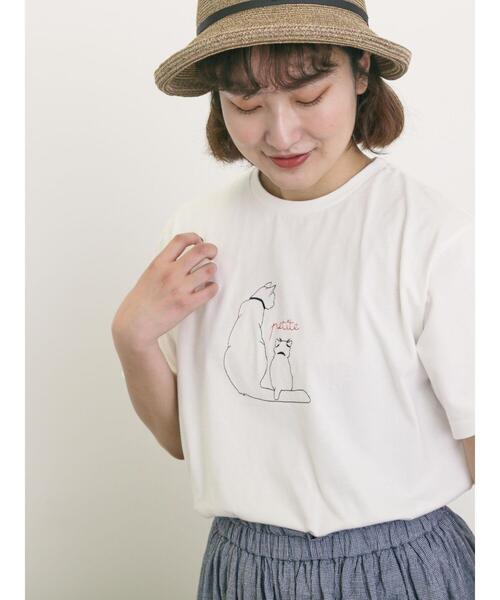 Samansa Mos2（サマンサ モスモス）の「◎アニマル刺繍Tシャツ（Tシャツ/カットソー・レディース・オフホワイト/ブルー/ブラック・F）」の4枚目の写真