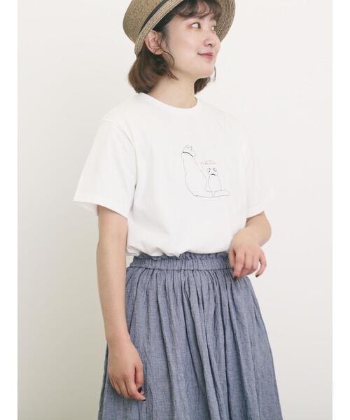 Samansa Mos2（サマンサ モスモス）の「◎アニマル刺繍Tシャツ（Tシャツ/カットソー・レディース・オフホワイト/ブルー/ブラック・F）」の6枚目の写真