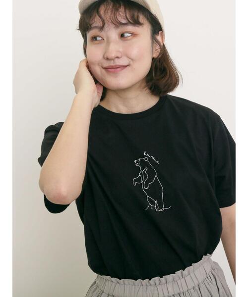 Samansa Mos2（サマンサ モスモス）の「◎アニマル刺繍Tシャツ（Tシャツ/カットソー・レディース・オフホワイト/ブルー/ブラック・F）」の12枚目の写真