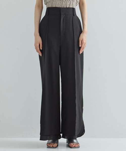 STUDIOUS（ステュディオス）の「【STUDIOUS/ステュディオス】Sheer Layered Trousers/シアーレイヤードトラウザー/スラックス（スラックス・レディース・ブラック/ライトベージュ・1/2）」の5枚目の写真