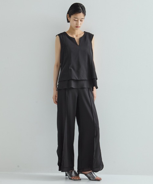 STUDIOUS（ステュディオス）の「【STUDIOUS/ステュディオス】Sheer Layered Trousers/シアーレイヤードトラウザー/スラックス（スラックス・レディース・ブラック/ライトベージュ・1/2）」の8枚目の写真