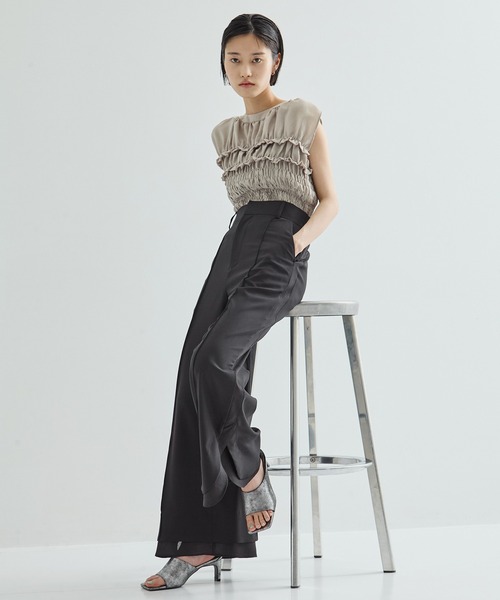 STUDIOUS（ステュディオス）の「【STUDIOUS/ステュディオス】Sheer Layered Trousers/シアーレイヤードトラウザー/スラックス（スラックス・レディース・ブラック/ライトベージュ・1/2）」の6枚目の写真