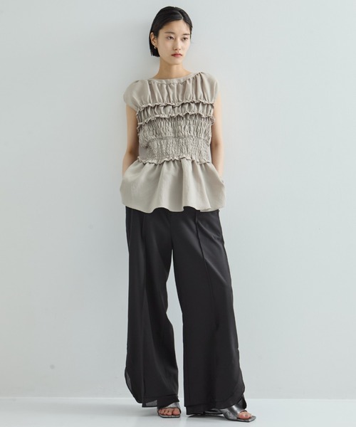 STUDIOUS（ステュディオス）の「【STUDIOUS/ステュディオス】Sheer Layered Trousers/シアーレイヤードトラウザー/スラックス（スラックス・レディース・ブラック/ライトベージュ・1/2）」の20枚目の写真