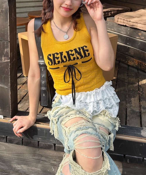 SPIRALGIRL（スパイラルガール）の「SELENEリボンノースリニット（タンクトップ・レディース・レッド/グレー/イエロー・FREE）」の4枚目の写真